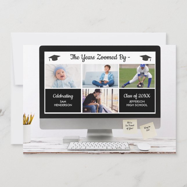 Invitación Divertido Los Años Zoomed By Graduation Photos Fie (Anverso)