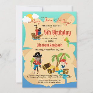 Invitación Divertido mapa del tesoro lindo Chica pirata fiest