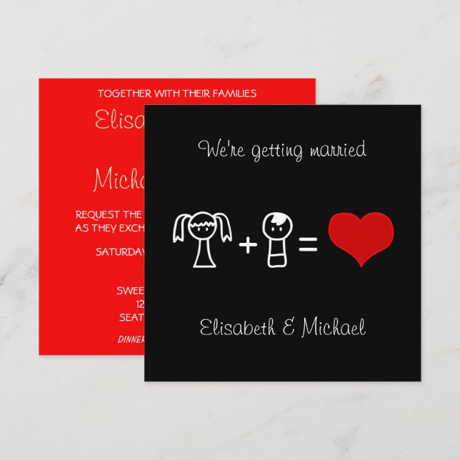 Invitación Divertido moderno lindo novio de novia boda negro (Anverso / Reverso)