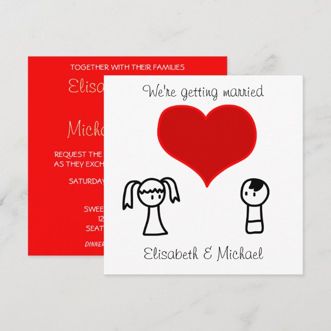 Invitación Divertido moderno y lindo boda del novio de la nov (Anverso / Reverso)