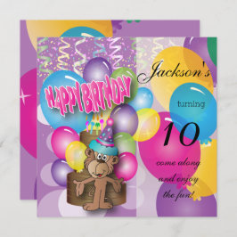 Invitación Divertido Monkey Purple Birthday Party