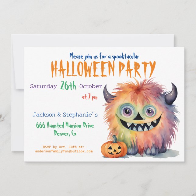 Invitación Divertido Monster Halloween (Anverso)