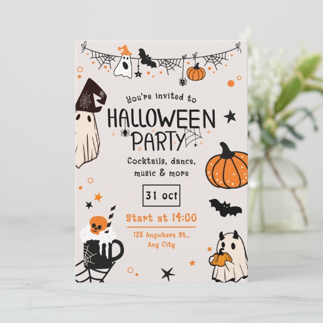 Invitación Divertido Naranja fantasmal y fiesta de Halloween  (Anverso de pie)