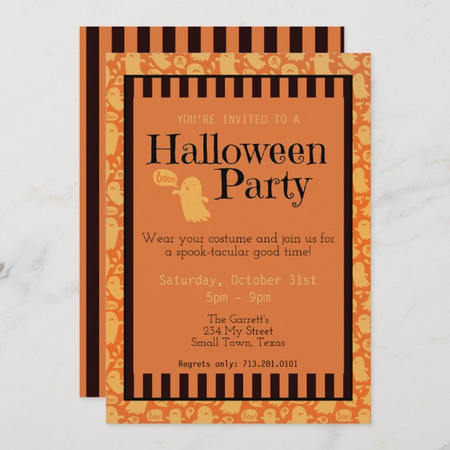 Invitación Divertido Naranja negro fantasma fiesta de Hallowe (Anverso / Reverso)