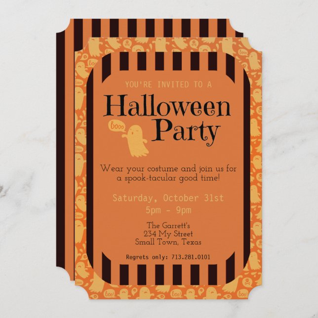 Invitación Divertido Naranja negro fantasma fiesta de Hallowe (Anverso / Reverso)