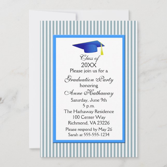 Invitación Divertido partido de graduación de franja blanca y (Anverso)