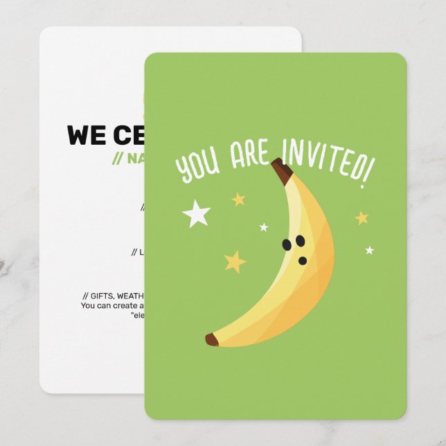 Invitación Divertido patrón de fiesta con chistes de plátano  (Anverso / Reverso)