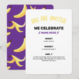 Invitación Divertido patrón de fiesta con chistes de plátano 