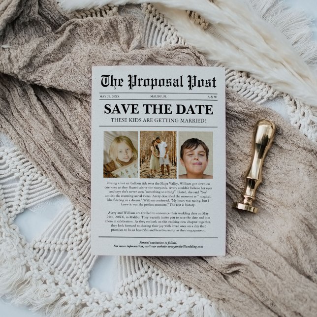 Invitación Divertido periódico único Boda infantil salva la f (Subido por el creador)