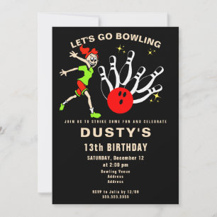 Invitación Divertido Personalizado Bowling Teatro Chica Fiest