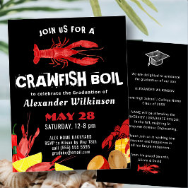 Invitación Divertido Red Black Crawfish Boil Graduación BBQ F