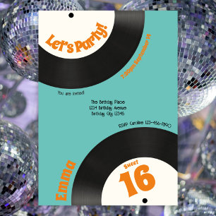 Invitación Divertido Retro Sweet 16th Birthday Music Vinyl Re