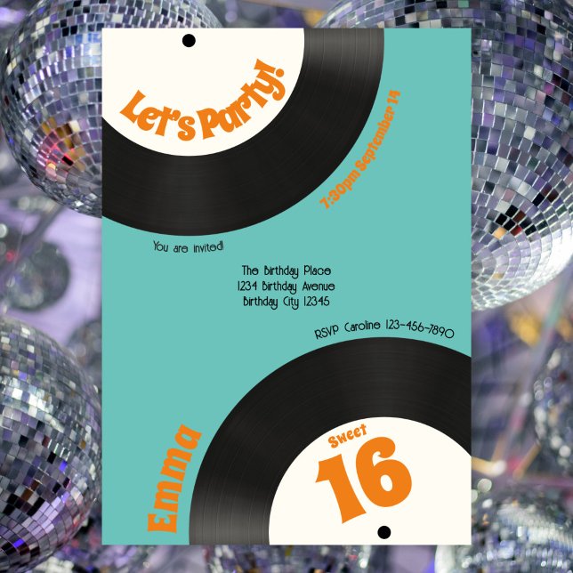 Invitación Divertido Retro Sweet 16th Birthday Music Vinyl Re (Subido por el creador)
