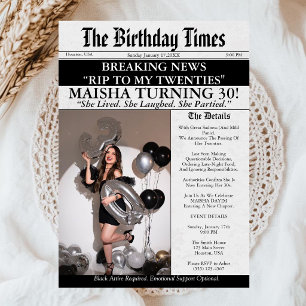 Invitación Divertido RIP Veinte Periódico Cumpleaños 30