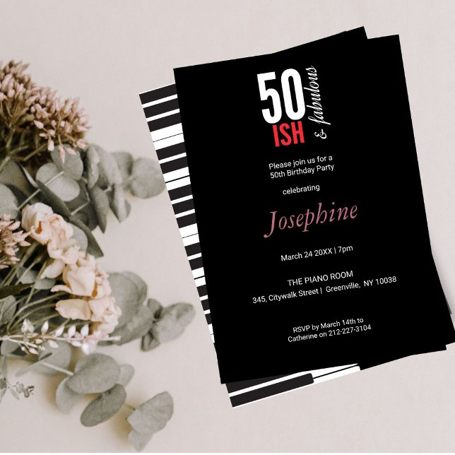 Invitación Divertido rojo y negro 50 Algo y fabuloso (Subido por el creador)