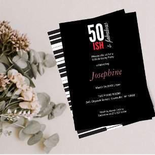 Invitación Divertido rojo y negro 50 Algo y fabuloso