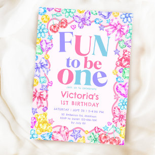Invitación Divertido ser una niña cumpleaños 1 Gemstones