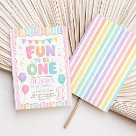 Invitación Divertido ser uno: rayas de arcoíris pastel cumple