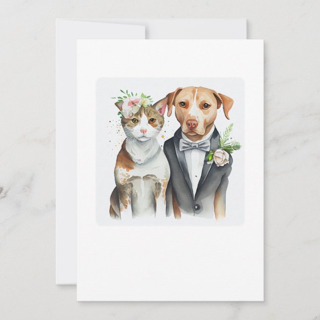 Invitación divertido serio: boda de gato y perro, acuarela (Anverso)