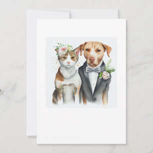 Invitación divertido serio: boda de gato y perro, acuarela