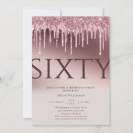 Invitación Divertido Sesenta Purpurina Rosa Sorpresa 60 cumpl