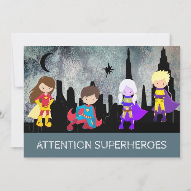 Invitación *~* Divertido SUPERHEROS Niños Fiesta de cumpleaño (Anverso)