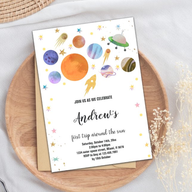 Invitación Divertido tema Fiesta galaxia para niños (Outer Space Planets Invitations)