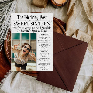Invitación Divertido único de periódico, dulce dieciséis cump