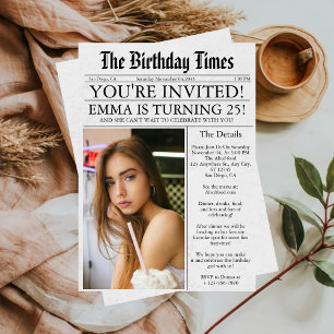 Invitación Divertido único de periódico foto 25 cumpleaños