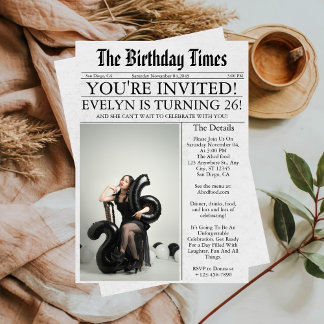 Invitación Divertido único de periódico foto 26 cumpleaños