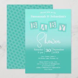 Invitación Divertido Verde azulado Ombre BABY Bloques Invitac