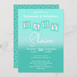 Invitación Divertido Verde azulado Ombre BABY Bloques Invitac