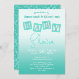 Invitación Divertido Verde azulado Ombre BABY Bloques Invitac