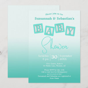 Invitación Divertido Verde azulado Ombre BABY Bloques Invitac