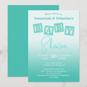 Invitación Divertido Verde azulado Ombre BABY Bloques Invitac