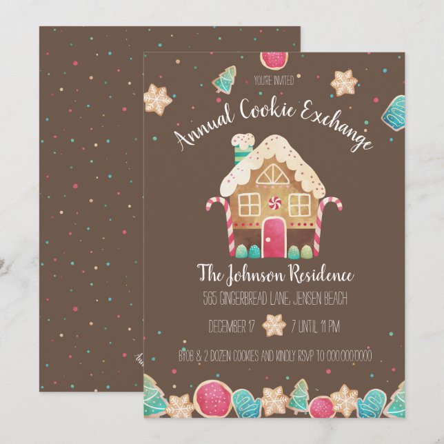 Invitación Divertido Watercolor Gingerbread Holiday Cookie Ex (Anverso / Reverso)