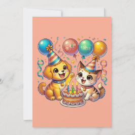 Invitación Divertido y lindo Fiesta de cumpleaños y gatitos