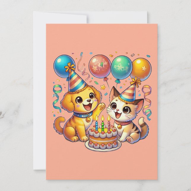 Invitación Divertido y lindo Fiesta de cumpleaños y gatitos (Anverso)