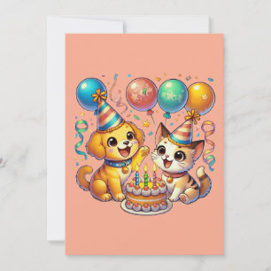 Invitación Divertido y lindo Fiesta de cumpleaños y gatitos