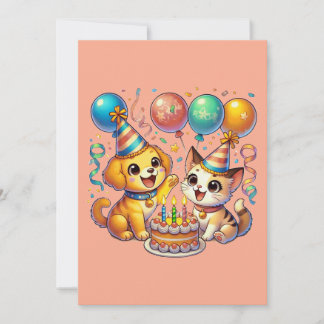 Invitación Divertido y lindo Fiesta de cumpleaños y gatitos