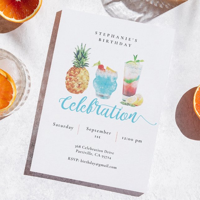 Invitación Divertido y vibrante acuarela Cocktails Fiesta de  (Subido por el creador)