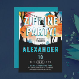 Invitación Divertido Zipline Colorine Blue Boy Adventure Wate