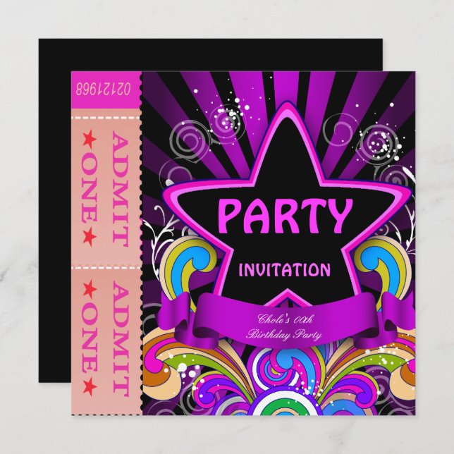 Invitación Divertidos Chicas de la fiesta de cumpleaños Entra (Anverso / Reverso)