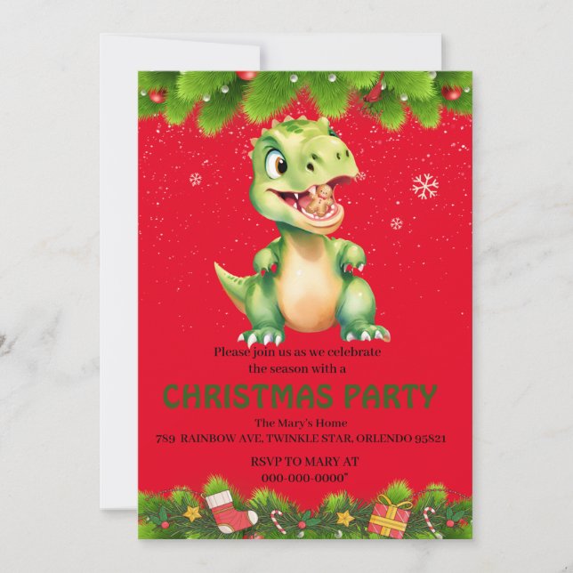 Invitación Divertidos dinosaurios comen galletas de jengibre  (Anverso)