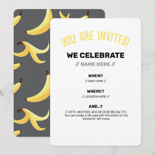Invitación Divertidos Favoritos de Fiesta de Plátano Retro Ed