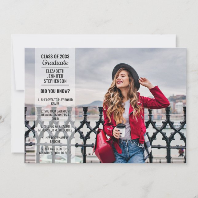 Invitación Divertidos hechos 2 foto moderna de moda graduació (Anverso)