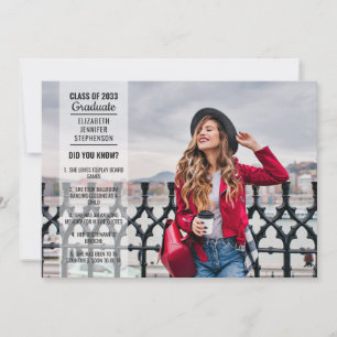 Invitación Divertidos hechos 2 foto moderna de moda graduació