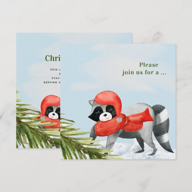 Invitación Divertidos Navidades de Raccoons invitan a fiesta (Anverso / Reverso)