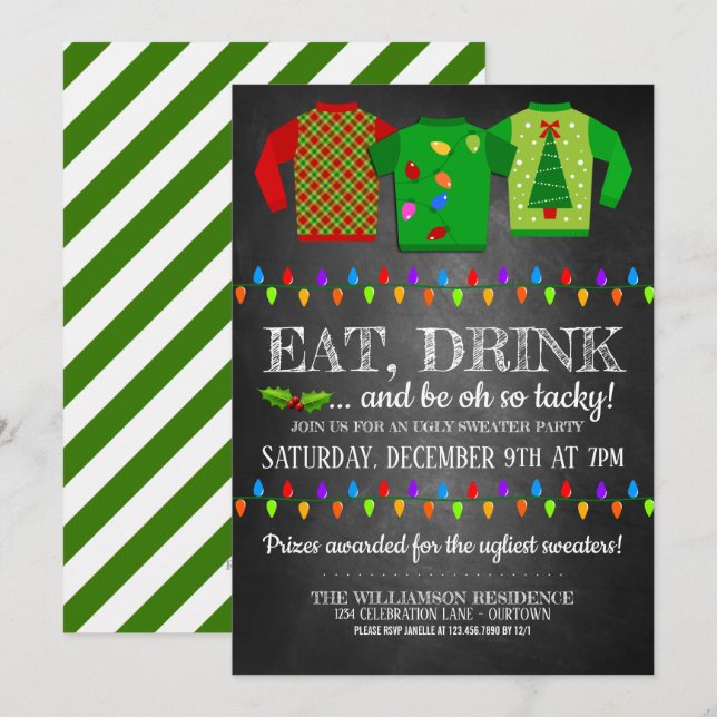 Invitación Divertidos Navidades feos invitan a la fiesta del  (Anverso / Reverso)