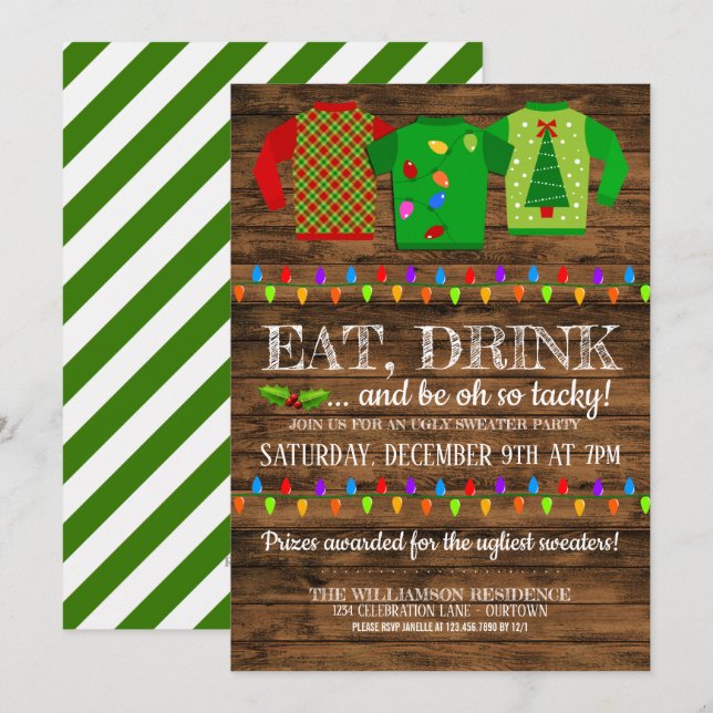 Invitación Divertidos Navidades feos invitan a la fiesta del  (Anverso / Reverso)